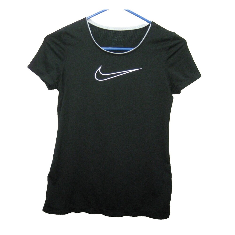 Nike Logo T-Shirt Girls Large Black Short Sleeve Dri-Fit Athletic Fitness Top